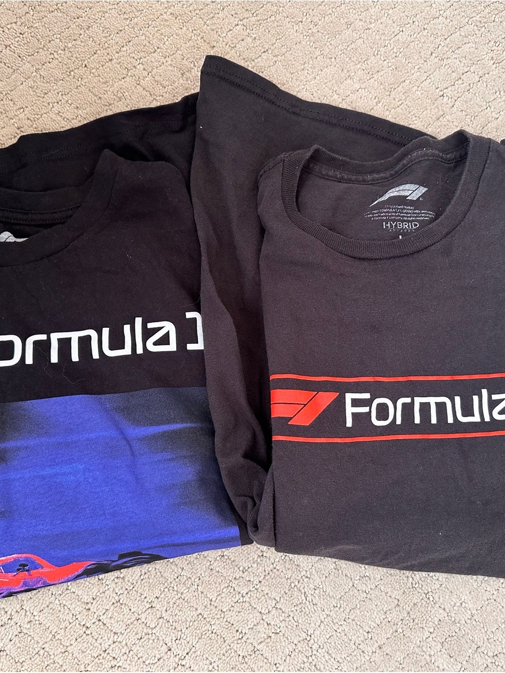 Formula One Black Short Sleeve Tshirts with Red and Blue Graphics- racing